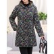 Autumn Winter Fleece Thicken Print Hooded Long Sleeve Coats