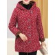 Autumn Winter Floral Print Buttons Thicken Hooded Coats