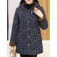 Autumn Winter Floral Print Buttons Thicken Hooded Coats