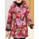 Autumn Winter Floral Print Buttons Thicken Hooded Coats