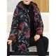 Autumn Winter Floral Print Buttons Thicken Hooded Coats