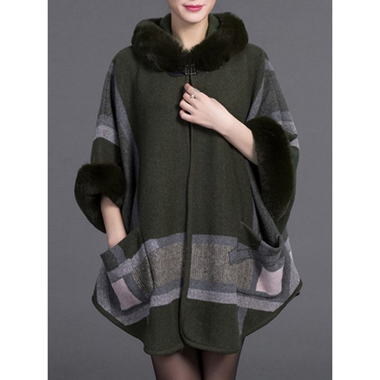 Autumn Winter Thick Shawl Print Cloak 3/4 Sleeve Elegant Coats