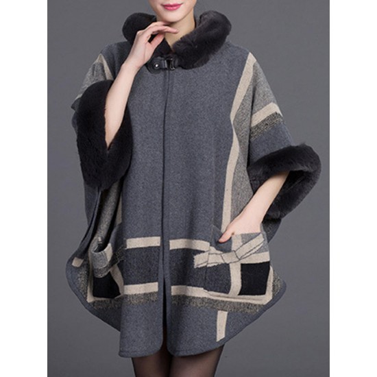 Autumn Winter Thick Shawl Print Cloak 3/4 Sleeve Elegant Coats