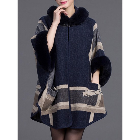 Autumn Winter Thick Shawl Print Cloak 3/4 Sleeve Elegant Coats