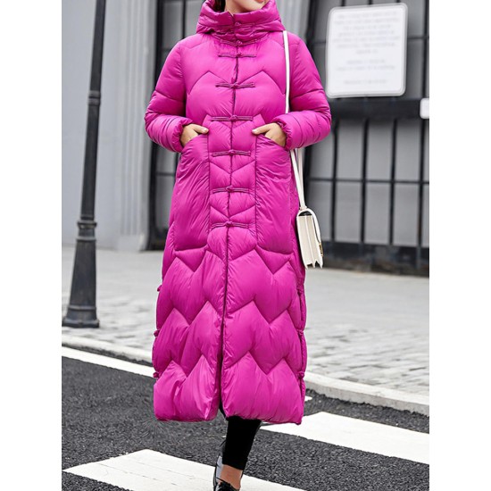 Casual Hooded Pure Color Long Sleeve Thick Women Long Coats
