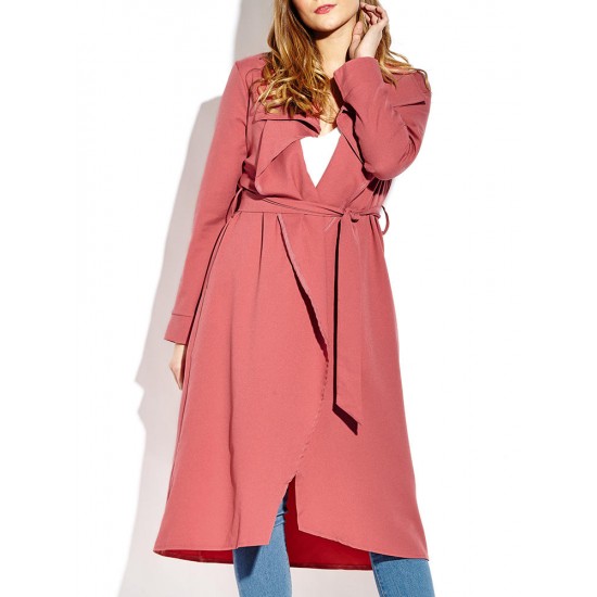 Casual Lapel Long Sleeve Women Long Coat With Belt