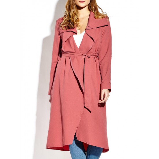 Casual Lapel Long Sleeve Women Long Coat With Belt