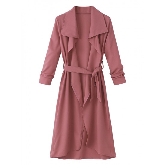 Casual Lapel Long Sleeve Women Long Coat With Belt