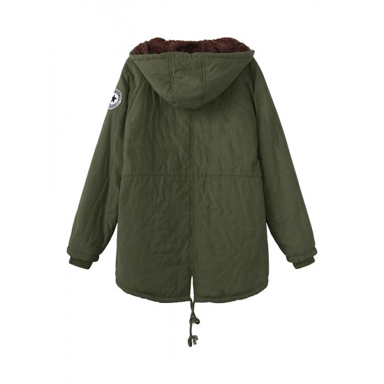 Casual Loose Pockets Zipper Fleece Long Sleeve Women Hooded Coats