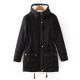 Casual Loose Solid Color Drawstring Waist Thicken Hooded Women Coats