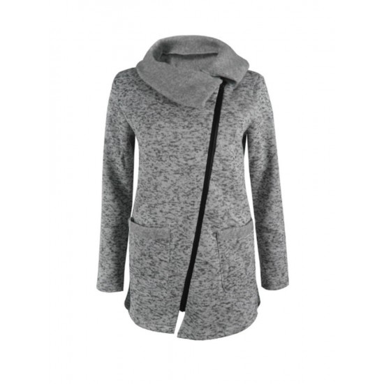 Casual Loose Women Zipper Turn-Down Collar Long Sleeve Coats