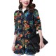 Casual Pocket Linen Cotton Printed Long Sleeve Lapel Button Women Coat