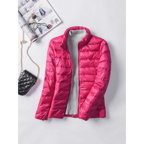 6 Color Casual Women Pure Color Long Sleeve Down Jacket