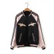 Black Women Both Sides Wearable Zip Up Crane Embroidered Baseball Jacket