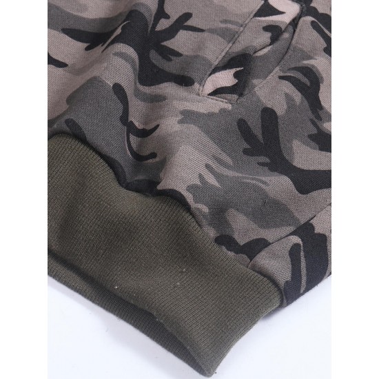 Camouflage Loose Army Green Long Sleeve Hole Short Jacket