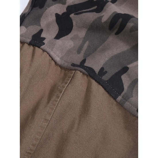 Camouflage Loose Army Green Long Sleeve Hole Short Jacket