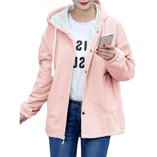 Casual Solid Color Hooded Long Sleeve Loose Women Jacket