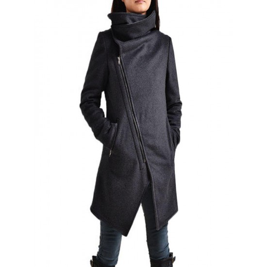 Casual Turn Down Collar Zip Up Long Sleeve Women Coats