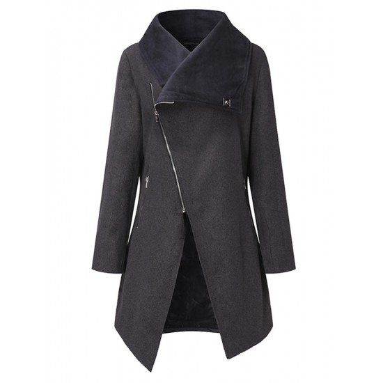 Casual Turn Down Collar Zip Up Long Sleeve Women Coats