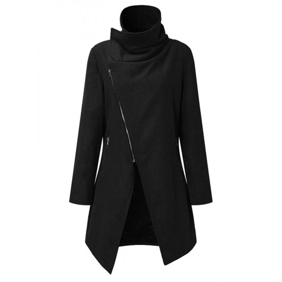 Casual Turn Down Collar Zip Up Long Sleeve Women Coats