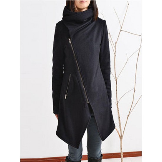 Casual Turn Down Collar Zip Up Long Sleeve Women Coats