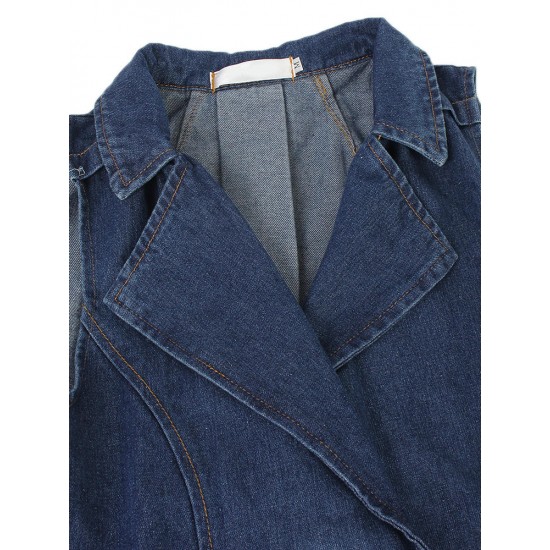 Casual Women Double-Breasted Denim Sleeveless Long Vest Waistcoat