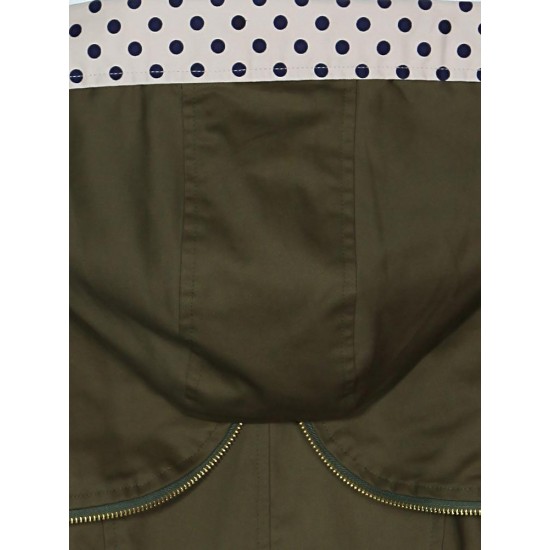 Casual Women Double Pocket Zipper Long Sleeve Hooded Windbreaker Jacket