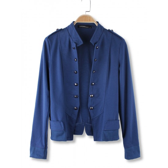 Solid Color Stand-up Collar Double Breasted Jacket Outerwear