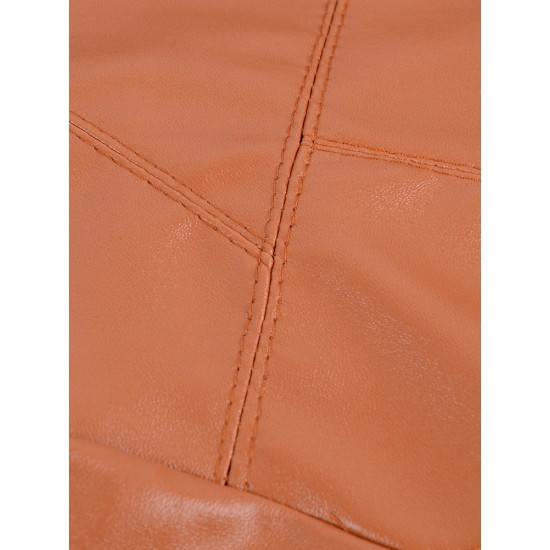 Women Lapel Long Sleeve Zip-Pocket Cool PU Jacket