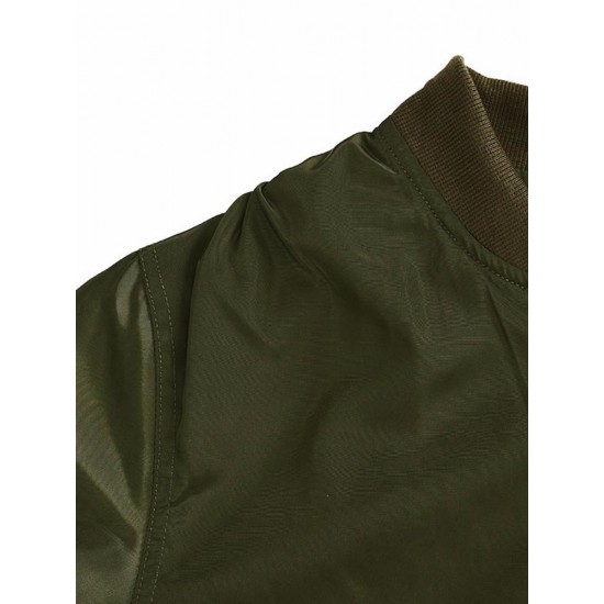 Women Long Sleeve Stand Collar Baseball Jacket Casual Thin Zipper Pockets Bomber Jacket