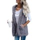 Women Pure Color Sleeveless Hooded Pockets Baggy Cardigans