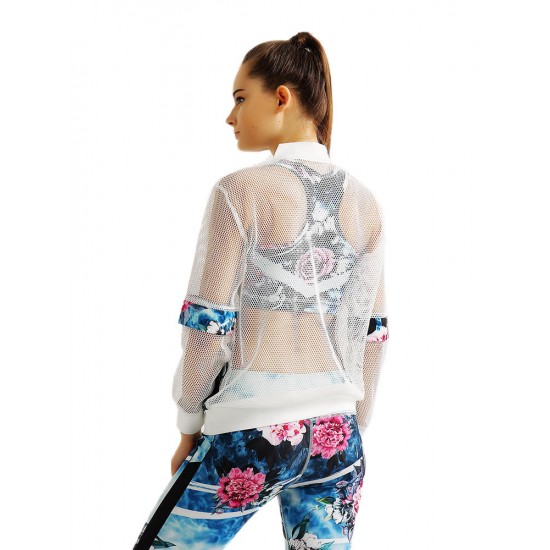 Women Sport Flower Printed Patchwork Hollow Suntan-proof Wear Jacket