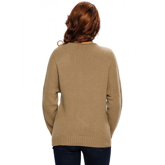 Casual Knit Cross Wrap Long Sleeve V-neck Loose Women Sweater