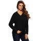 Casual Knit Cross Wrap Long Sleeve V-neck Loose Women Sweater