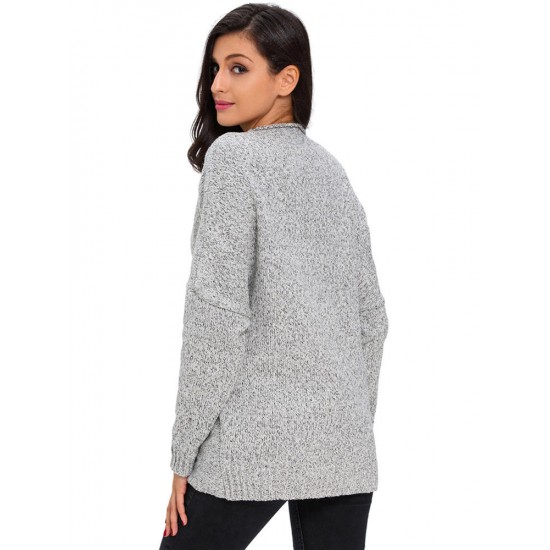 Casual Knit Cross Wrap Long Sleeve V-neck Loose Women Sweater