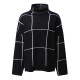 Casual Loose Women Checkered Turtleneck Long Sleeve Knit Sweater