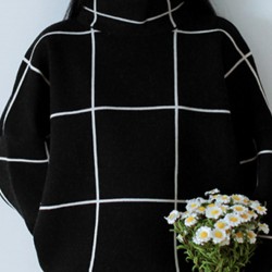 Casual Loose Women Checkered Turtleneck Long Sleeve Knit Sweater