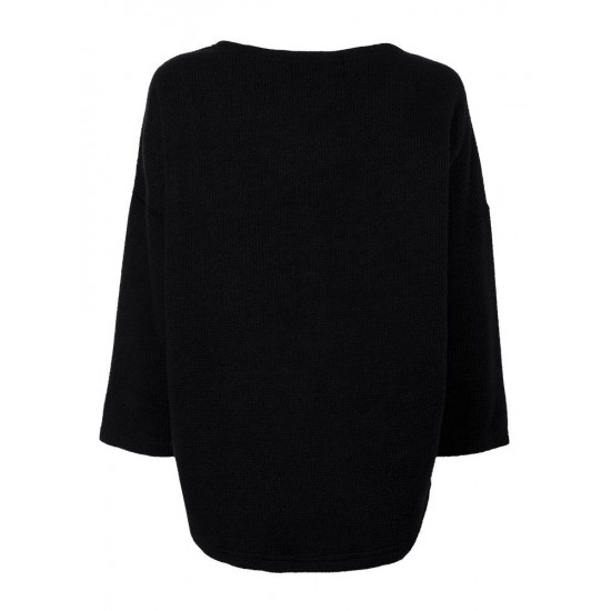 Casual Loose Women Solid Asymmetrical Hem Pullover Sweater