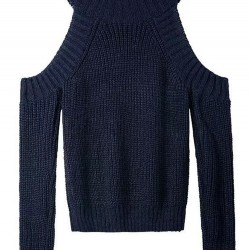 Casual Off Shoulder Solid Turtleneck Slim Sweater