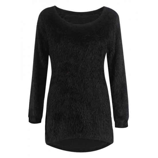 Casual Solid O-Neck Long Sleeve Loose Knitted Women Pullover Sweater