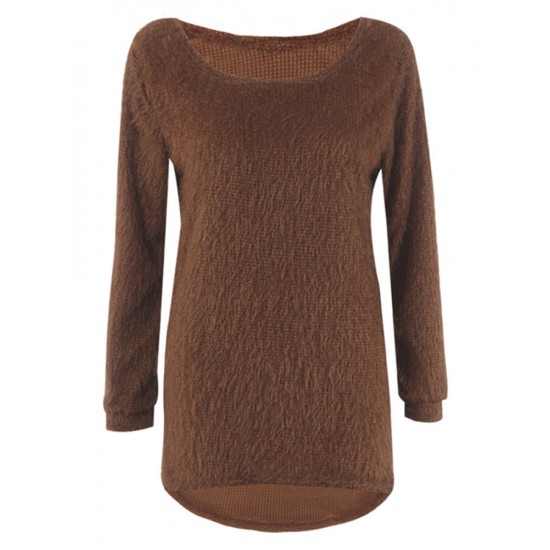 Casual Solid O-Neck Long Sleeve Loose Knitted Women Pullover Sweater