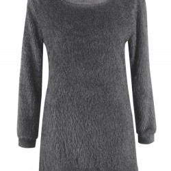 Casual Solid O-Neck Long Sleeve Loose Knitted Women Pullover Sweater