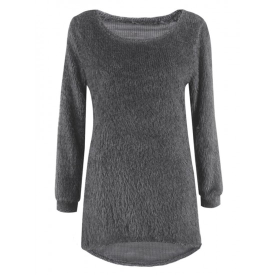 Casual Solid O-Neck Long Sleeve Loose Knitted Women Pullover Sweater