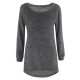 Casual Solid O-Neck Long Sleeve Loose Knitted Women Pullover Sweater