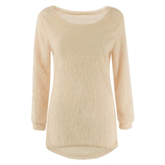 Casual Solid O-Neck Long Sleeve Loose Knitted Women Pullover Sweater