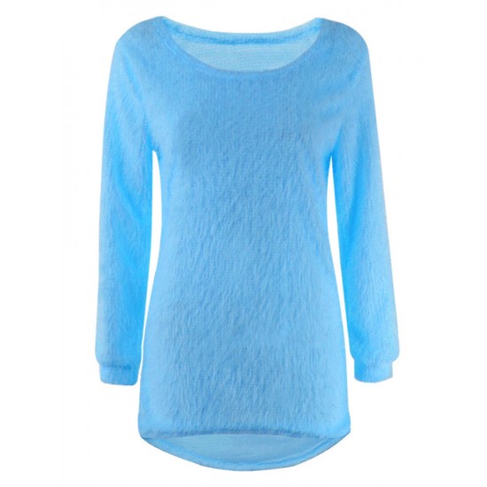 Casual Solid O-Neck Long Sleeve Loose Knitted Women Pullover Sweater