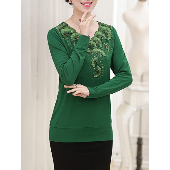 Casual V-Neck Printing Long Sleeve Slim Elegant Pullover Sweater