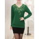 Casual V-Neck Printing Long Sleeve Slim Elegant Pullover Sweater