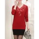 Casual V-Neck Printing Long Sleeve Slim Elegant Pullover Sweater