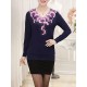 Casual V-Neck Printing Long Sleeve Slim Elegant Pullover Sweater